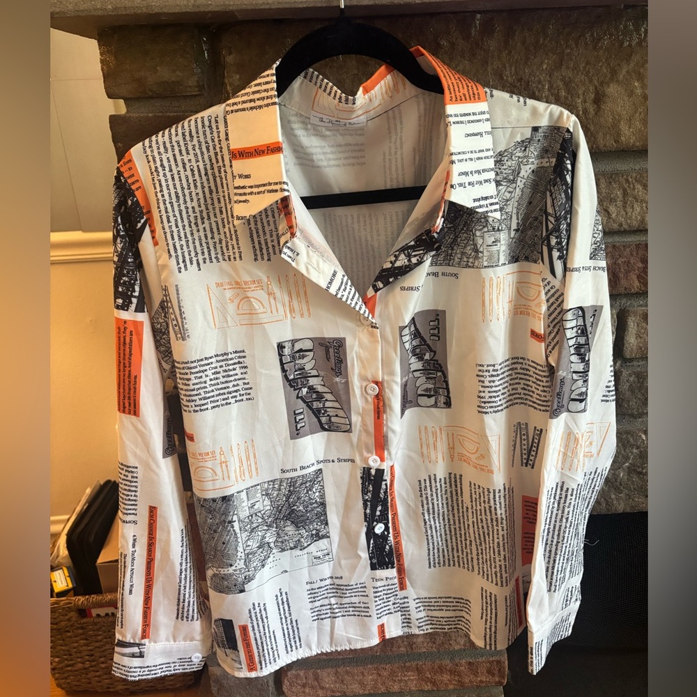 Artistic Black and Orange Geometric Button Down Shirt